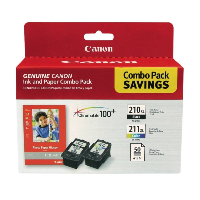 Canon PG-210XL Black/CL-211XL Tri-Color High-Yield Ink Cartridges And Photo Paper, Pack Of 2, 2973B004 MPN:2973B004