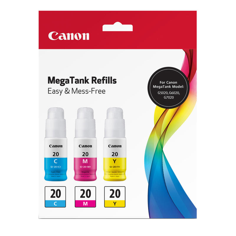 Canon GI-20 InkJet Cyan, Magenta, Yellow Ink Bottle Value Pack, Pack Of 3 Bottles, 3394C003 MPN:3394C003