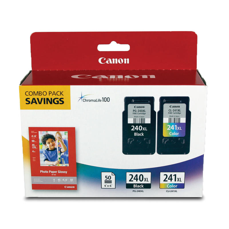 Canon PG-240XL Black/CL-241XL ChromaLife 100 Tri-Color High-Yield Ink Cartridges And Paper, Pack Of 2, 5206B005 MPN:5206B005