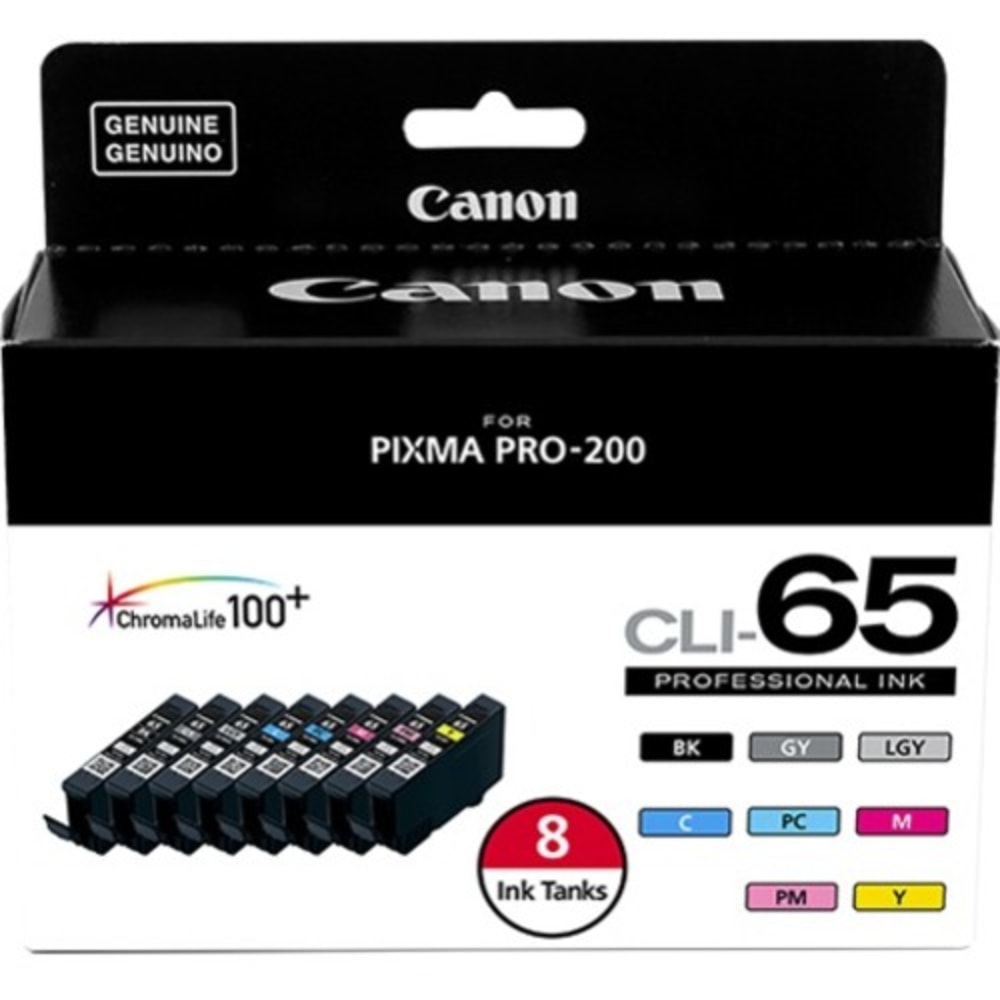 Canon Professional CLI-65 Black, Cyan, Magenta, Yellow, Photo Cyan, Photo Magenta, Gray, Light Gray Ink Cartridges, Pack Of 8 MPN:4215C007