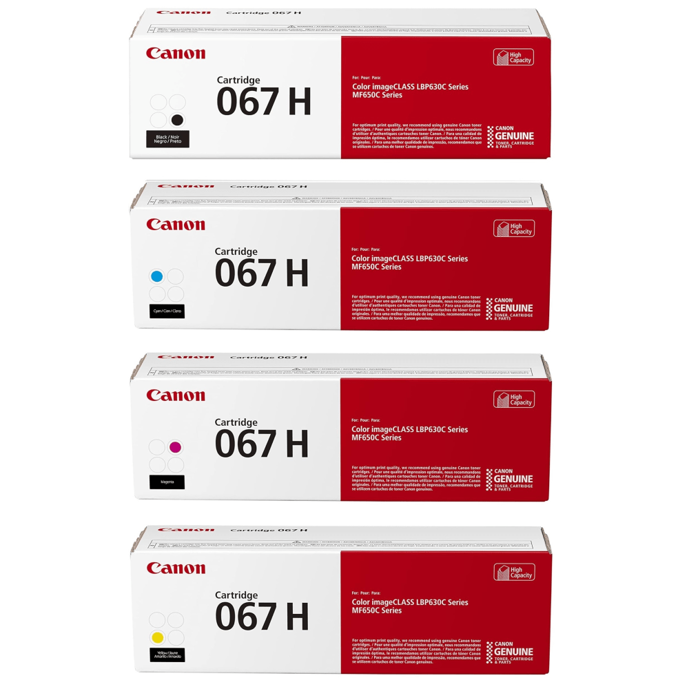 Canon 67 Black/Cyan/Magenta/Yellow High Yield Toner Cartridges, Pack Of 4 Cartridges, 5103C001/5104C001/5105C001/5106C001 MPN:CRG067HCMYK-OD