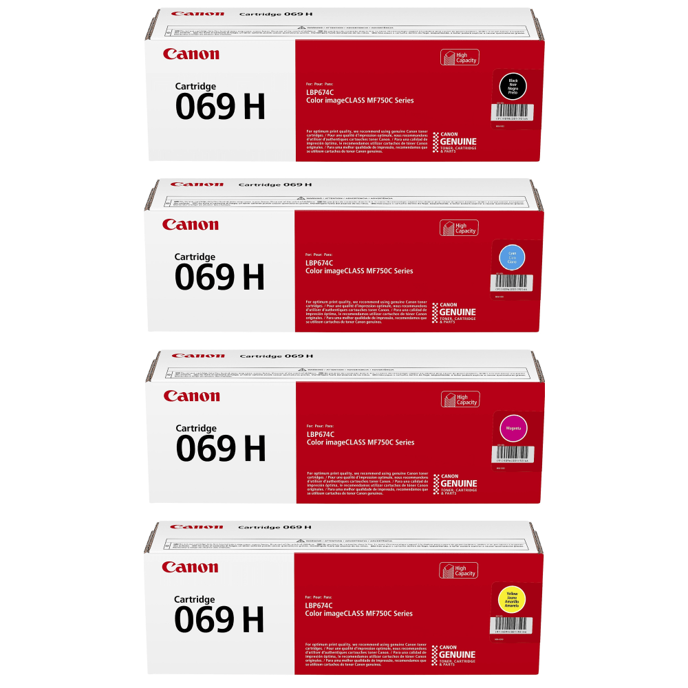 Canon 69 Black/Cyan/Magenta/Yellow High Yield Toner Cartridges, Pack Of 4 Cartridges, 5095C001/5096C001/5097C001/5098C001 MPN:CRG069HCMYK-OD