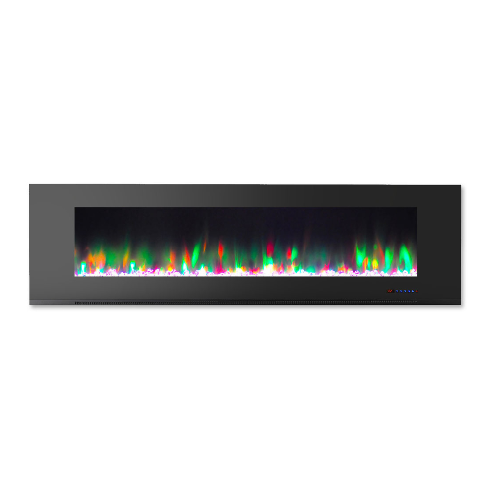 Cambridge Wall-Mount Electric Fireplace With Multicolor Flame And Crystal Rock Display, 72in, Black MPN:CAM72WMEF-1BLK