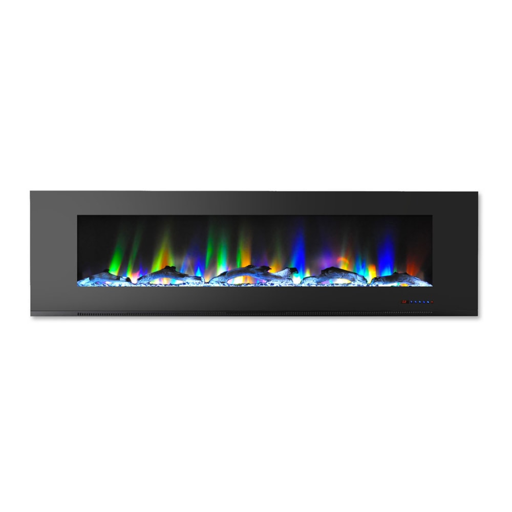 Cambridge Wall-Mount Electric Fireplace With Multicolor Flames And Driftwood Log Display, 72in, Black MPN:CAM72WMEF-2BLK