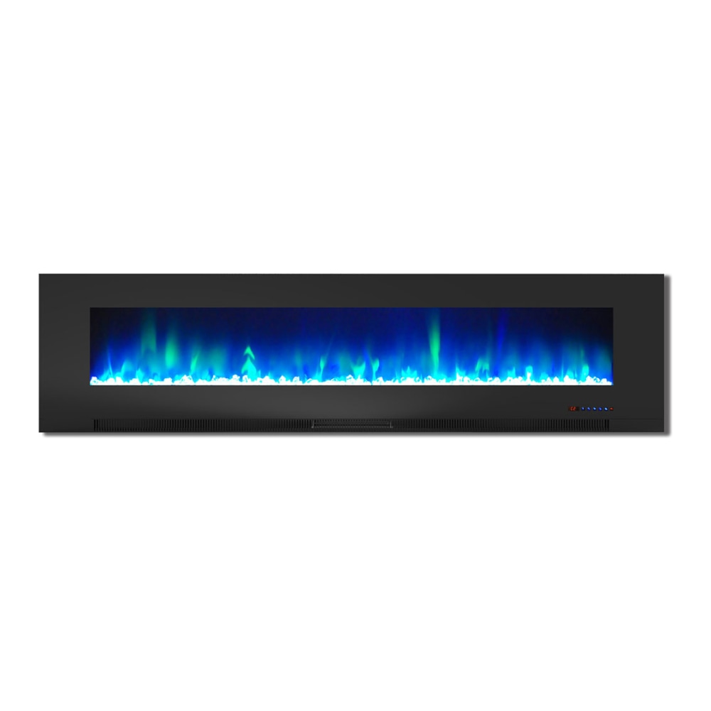 Cambridge Wall-Mount Electric Fireplace With Multicolor Flame And Crystal Rock Display, 78in, Black MPN:CAM78WMEF-1BLK