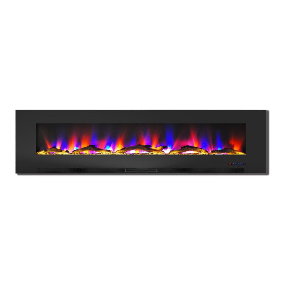 Cambridge Wall-Mount Electric Fireplace With Multicolor Flames And Driftwood Log Display, 78in, Black MPN:CAM78WMEF-2BLK