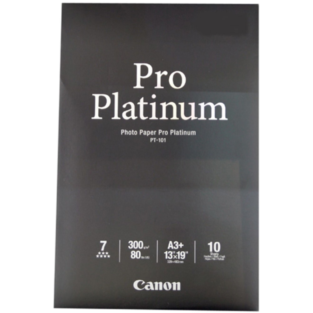 Canon Pro Platinum Photo Paper, 13in x 19in, 98 (U.S.) Brightness, 80 Lb, White, Pack Of 10 Sheets MPN:2768B018