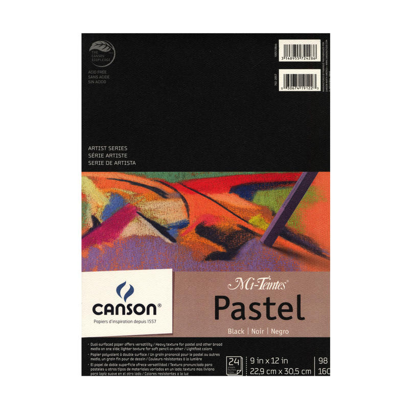 Canson Mi-Teintes Black Pad, 9in x 12in, Black, 24 Sheets Per Pad MPN:100510866