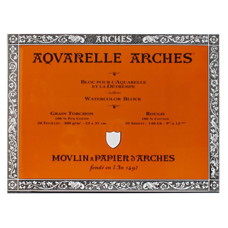 Arches Aquarelle Watercolor Block, 140 Lb, Rough Press, 9in x 12in MPN:200177165