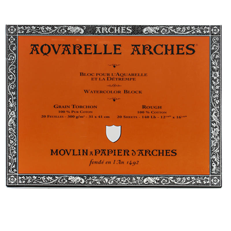 Arches Aquarelle Watercolor Block, 140 Lb, Rough Press, 12in x 16in MPN:200177169