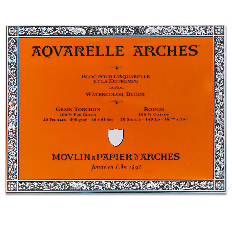 Arches Aquarelle Watercolor Block, 140 Lb, Rough Press, 18in x 24in MPN:200177173