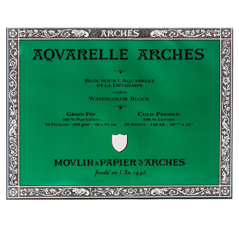 Arches Aquarelle Watercolor Block, 140 Lb, Cold Press, 18in x 24in MPN:200177174