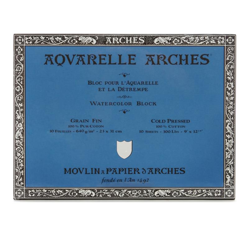 Arches Aquarelle Watercolor Block, 300 Lb, Cold Press, 9in x 12in MPN:200177594