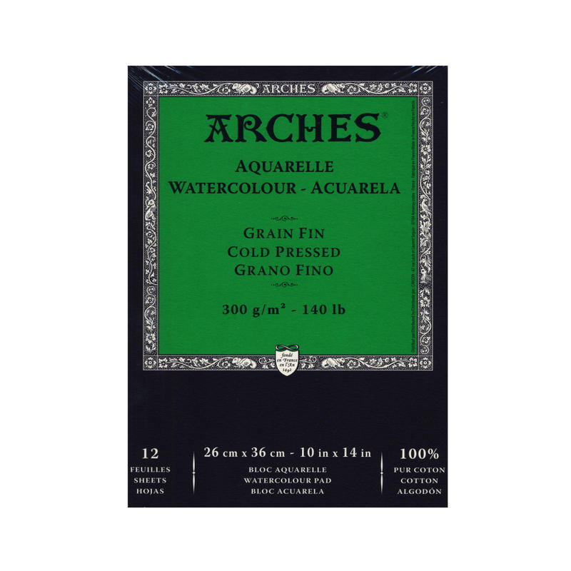 Arches Watercolor Pad, 10in x 14in, Cold-Pressed, 12 Sheets, 140 Lb, White MPN:400014955