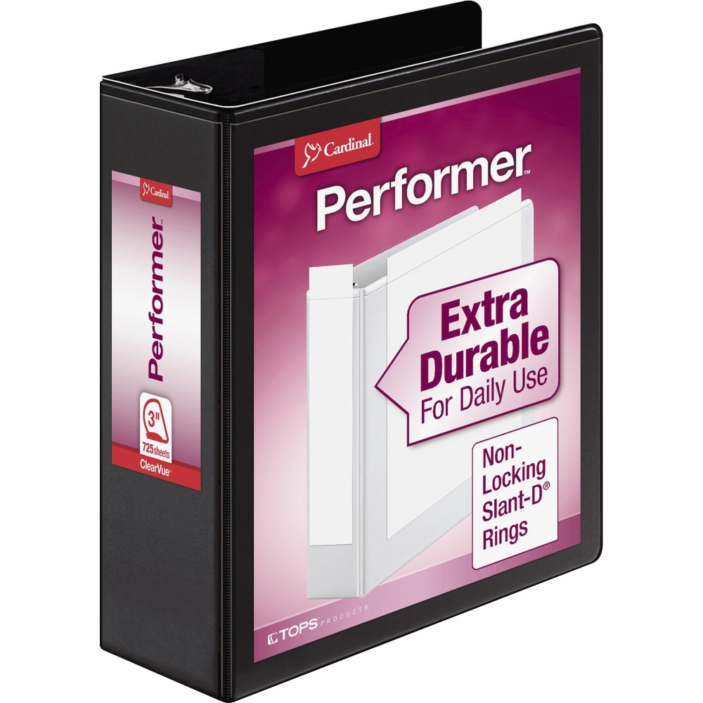 Cardinal Performer ClearVue 3-Ring Binder, 3in Slant Rings, Black MPN:17601