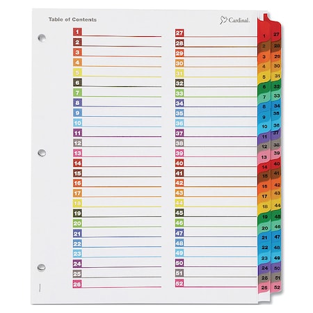 Dividers 52 Tab, Assorted Colors MPN:60990