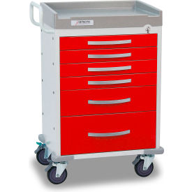 Detecto® Rescue Series Emergency Room Medical Cart White Frame with 6 Red Drawers RC333369RED