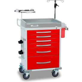 Detecto® Loaded Rescue Series Emergency Room Medical Cart White Frame with 6 Red Drawers RC333369RED-L