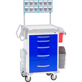 Detecto® Loaded Rescue Series Anesthesiology Medical Cart White Frame with 5 Blue Drawers RC33669BLU-L