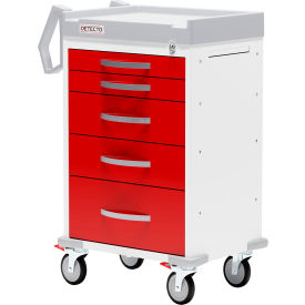 Detecto® Rescue Series Emergency Room Medical Cart White Frame with 5 Red Drawers RC33669RED