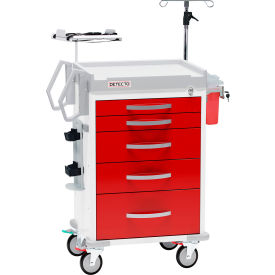 Detecto® Loaded Rescue Series Emergency Room Medical Cart White Frame with 5 Red Drawers RC33669RED-L