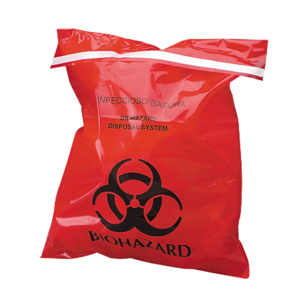 Unimed Stick-On Biohazard Infectious Waste Bags, 1.4 Quarts, Red, Box Of 100 (Min Order Qty 2) MPN:CTRB042910