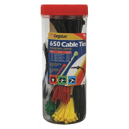 Cable Tie Assortment, 4 in, 8 in L, Black, Nylon MPN:32326