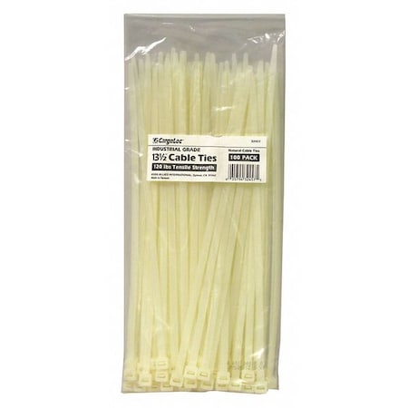 Cable Tie, 13-1/2 in L, Natural, Nylon, 120 lb Strength MPN:32457