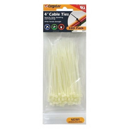 Cable Tie, 4 in L, Natural, Nylon, 18 lb Strength MPN:32477