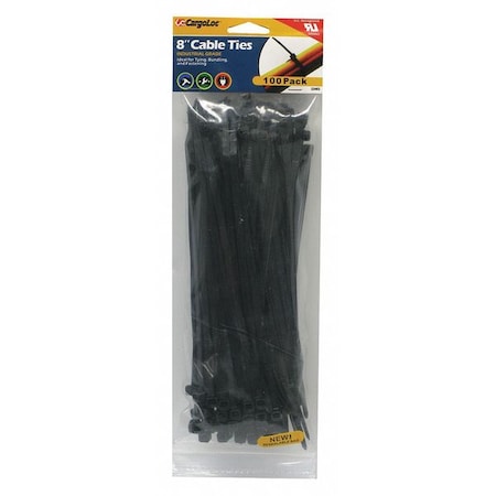 Cable Tie, 8 in L, Black, Nylon, 50 lb Strength MPN:32483