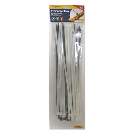 Cable Tie, 11 in L, Black, Natural, Nylon, 50 lb Strength MPN:32486