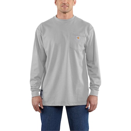 Mens Force Flame Resistant Long Sleeve T-Shirt, 7oz 100% Cotton FR Jersey, Light Gray, XL MPN:100235-051