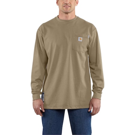 Mens Force Flame Resistant Long Sleeve T-Shirt, 7oz 100% Cotton FR Jersey, Khaki, 4XL MPN:100235-250