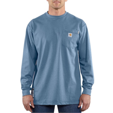 Mens Force Flame Resistant Long Sleeve T-Shirt, 7oz 100% Cotton FR Jersey, Medium Blue, 2XL Tall MPN:100235-465