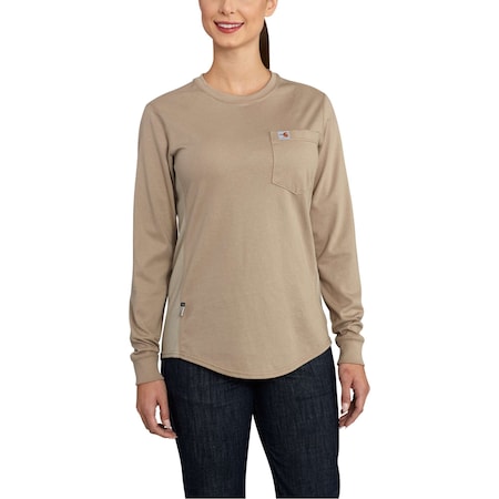 Womens FR Force Long Sleeve T-Shirt, 7oz 100% Cotton FR Jersey, Khaki, M MPN:102685-250