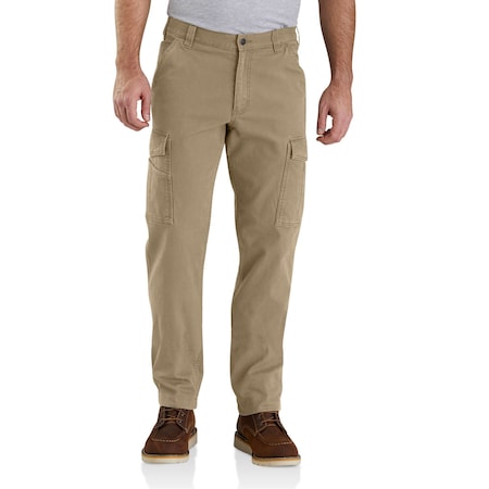 Mens Rigby Relaxed Straight Cargo Pant, 8.5oz 98% Cotton/2% Spandex Canvas, Dark Khaki, 36in x 34in MPN:103574-253