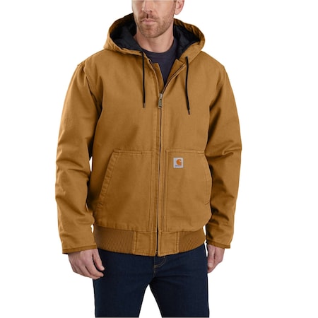 Men's Hooded Insulated Jacket, 100% Cotton Washed Duck, 12oz, Carhartt Brown, S MPN:104050-BRN