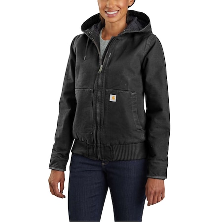 Women's Hooded Insulated Jacket, 100% Cotton Washed Duck, 12oz, Black, XS MPN:104053-BLK