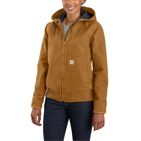 Women's Hooded Insulated Jacket, 100% Cotton Washed Duck, 12oz, Carhartt Brown, XS MPN:104053-BRN