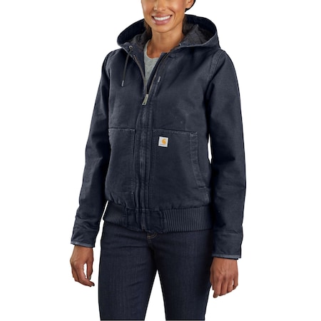 Women's Hooded Insulated Jacket, 100% Cotton Washed Duck, 12oz, Navy, XL MPN:104053-I26