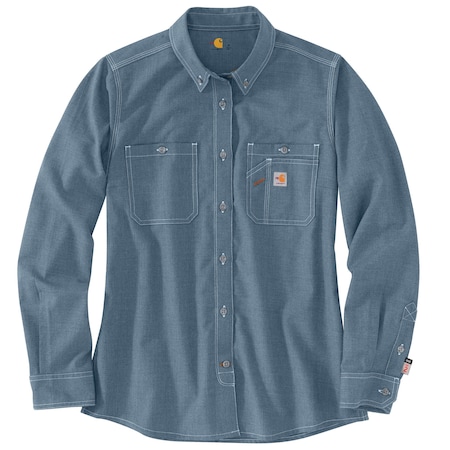Womens FR Force Sun Defender L/S Shirt, 4.7oz FR Twill: (50% Lensing/38% Aramid), Steel Blue, XS MPN:104147-437