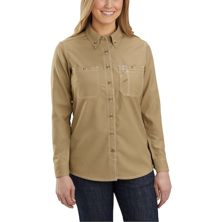 Womens FR Force Sun Defender L/S Shirt, 4.7oz FR Twill: (50% Lensing/38% Aramid), Dark Khaki, L MPN:104147-DKH