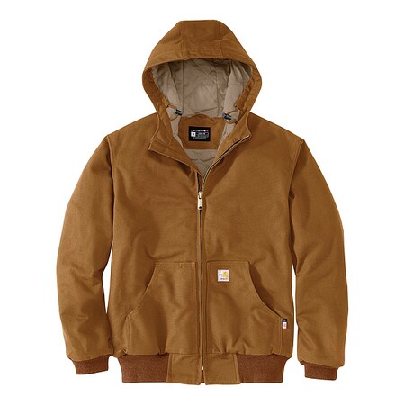 Mens FR Hooded Insulated Jacket, 13oz 100% Cotton FR Duck, Carhartt Brown, 2XL MPN:107076-BRN2XLREG