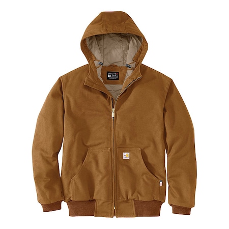 Mens FR Hooded Insulated Jacket, 13oz 100% Cotton FR Duck, Carhartt Brown, 2XL Tall MPN:107076-BRN2XLTLL