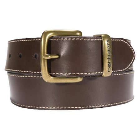 Carhartt Debossed Metal Keeper Belt, Brown, Full Grain Bridle Leather, 58 in Length, 1 1/2 in Width MPN:A000551120119