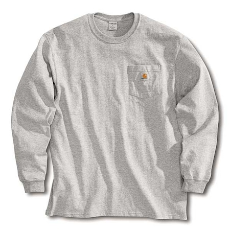 Men's Long Sleeve Pocket T-Shirt, Cotton/Polyester, Pullover, 1 Pocket(s), Gray, XL MPN:K126-HGY XLG REG