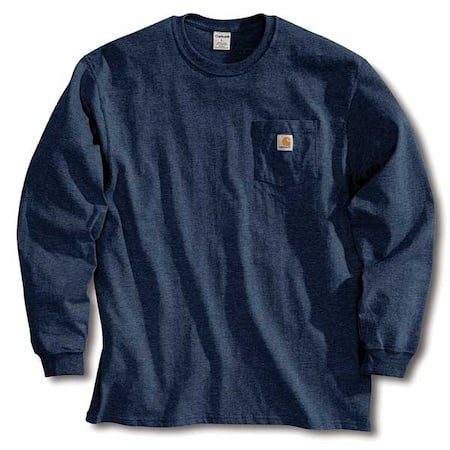 Men's Long Sleeve Pocket T-Shirt, Cotton, Pullover, 1 Pocket(s), Navy, M MPN:K126-NVY MED REG