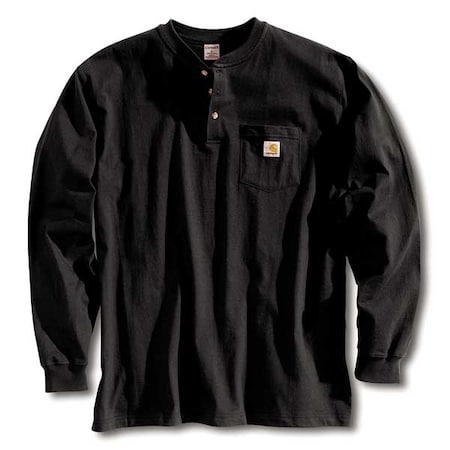 Men's Long Sleeve Henley, Cotton, Pullover/Button, 1 Pocket(s), Black, M MPN:K128-BLK MED REG