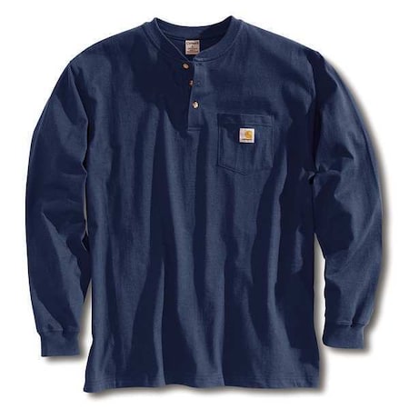Men's Long Sleeve Henley, Cotton, Pullover/Button, 1 Pocket(s), Navy, L MPN:K128-NVY LRG TLL