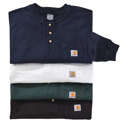 Men's Long Sleeve Henley, Cotton, Pullover/Button, 1 Pocket(s), Navy, S MPN:K128-NVY SML REG